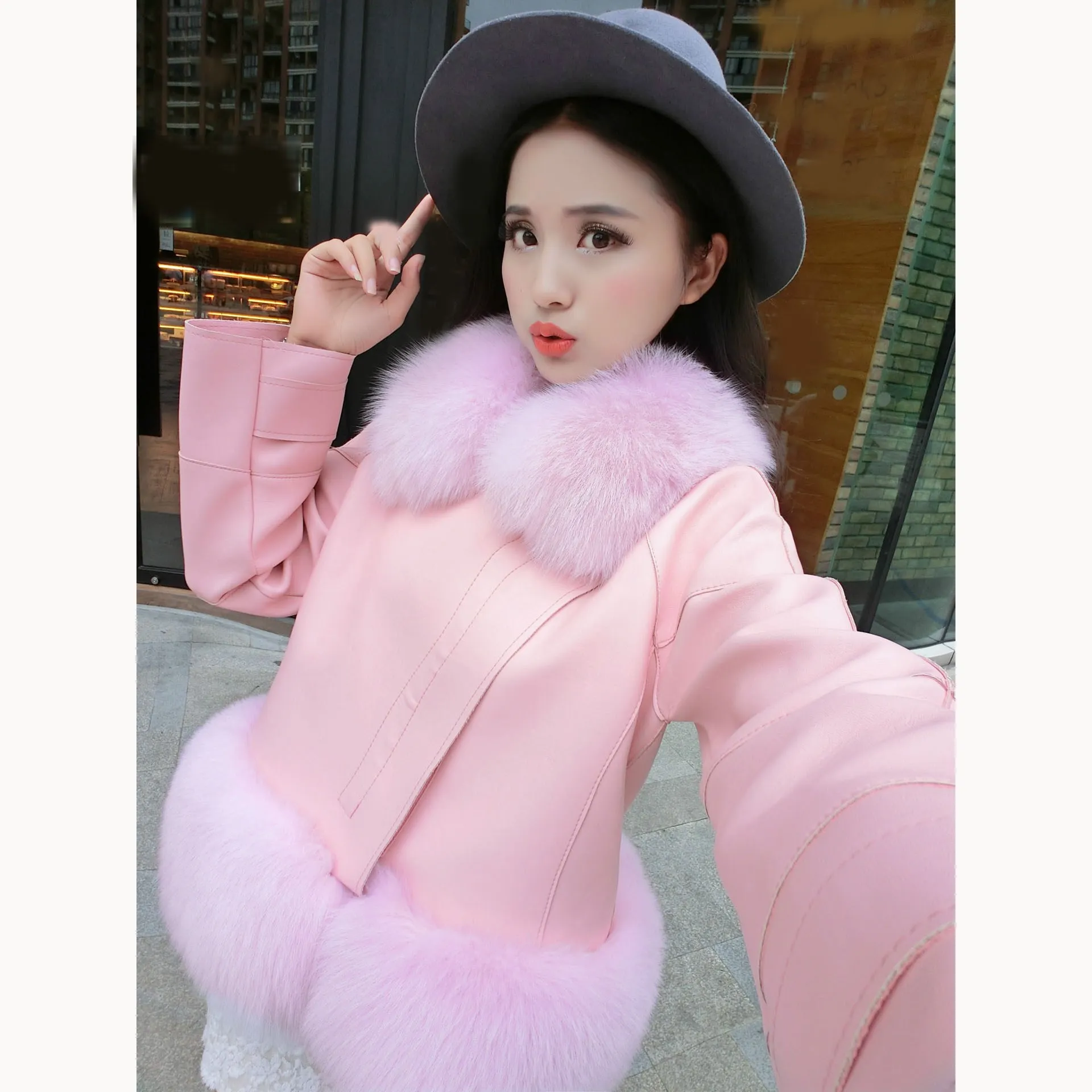 Зимние Для женщин Искусственная кожа куртка с длинным рукавом сплошной