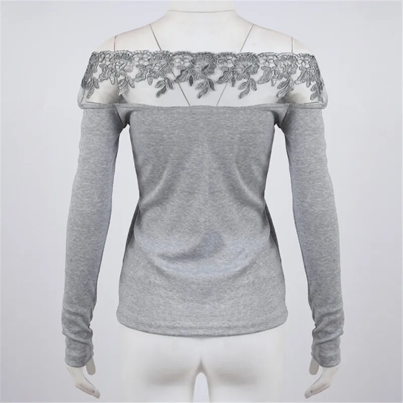 Модная женская Кружевная футболка с открытыми плечами новая весенне-осенняя