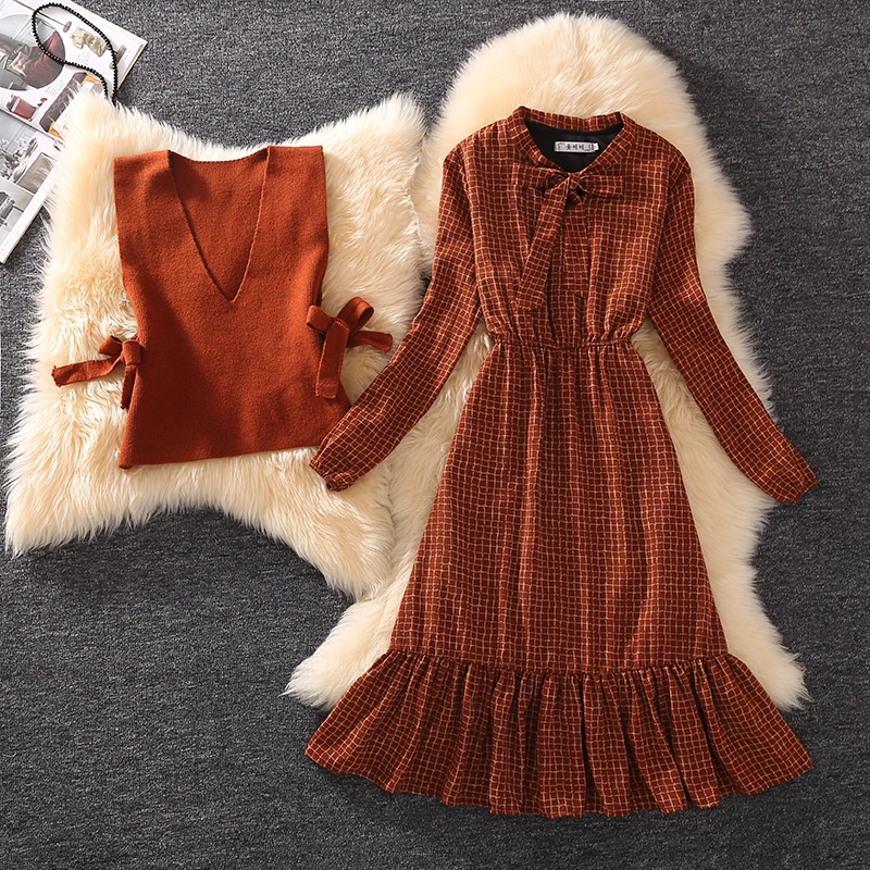 2019 весеннее Новое Женское платье костюм элегантное Плиссированное с бантом