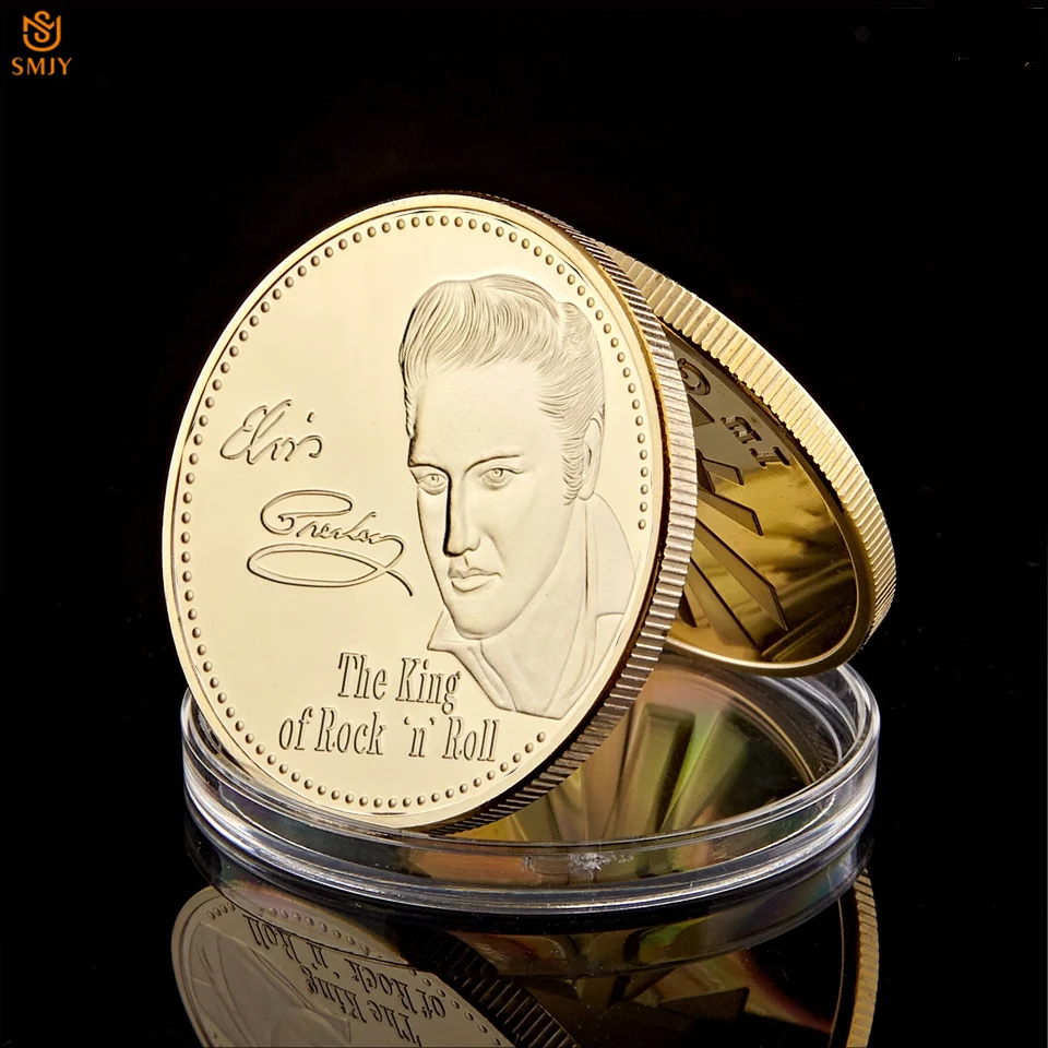 

1935-1977 The King Of Rock "N" Roll Music Star Elvis Presley Gold Plated World Celebrity Metal Commemorative Coin Crafts