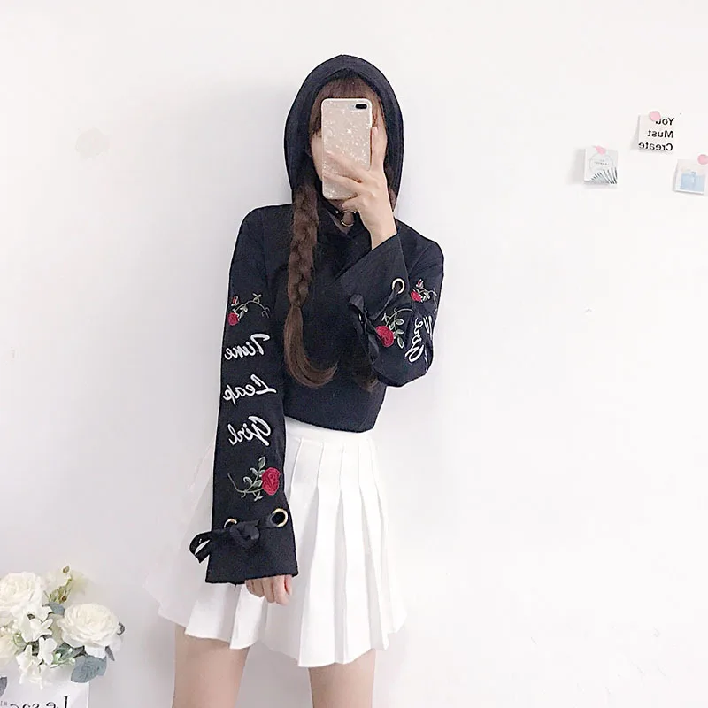 Новинка 2018 года осенние женские толстовки в стиле Харадзюку с вышитыми розами