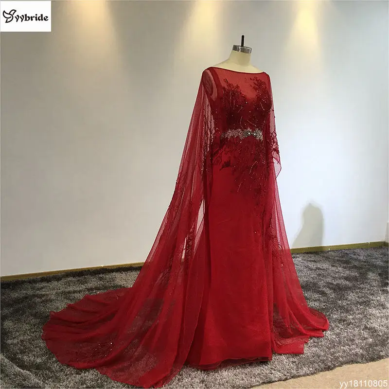 YYbride Новые Вечерние платья из красного винного тюля с кристаллами длинные