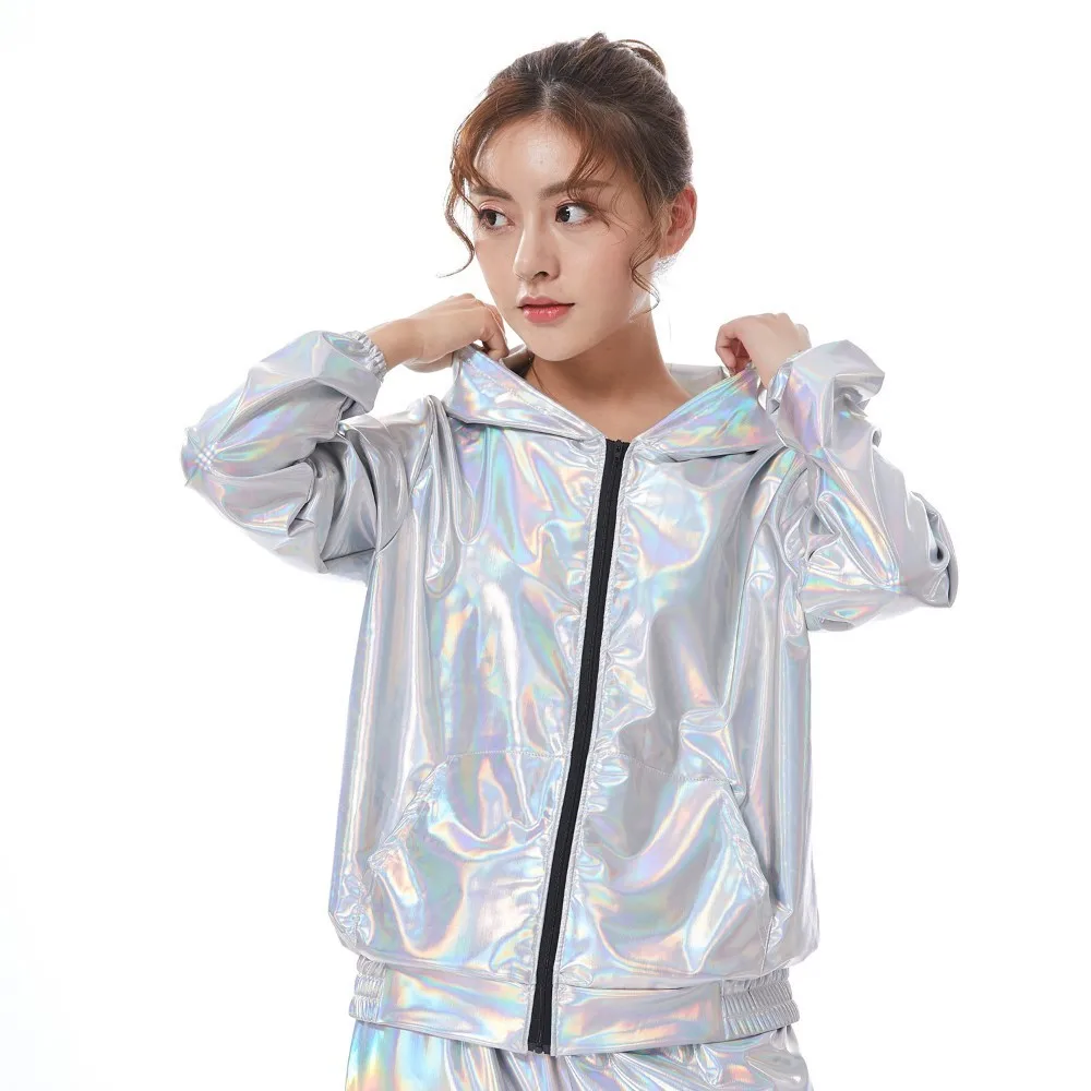 

New Fashion Spring Autumn Jacket Bomber Coat Women Jazz Loose Fluorescence Hip Hop Stage Performance Top Streetwear Dance Jacket