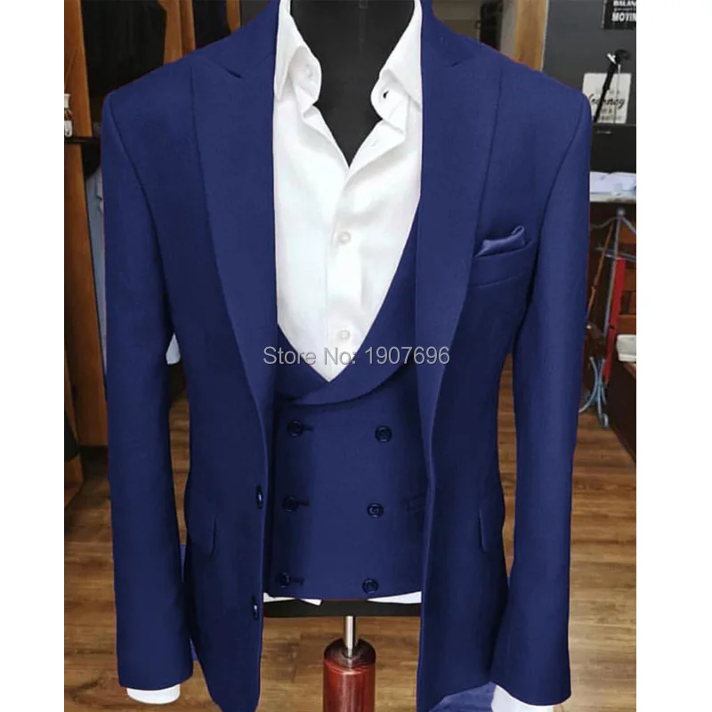 

3 Piece Slim Fit Men Suits For Wedding Prom Groom Tuxedos 2019 Peaked Lapel Jacket Pants Vest Custom Waistcoat Blazer