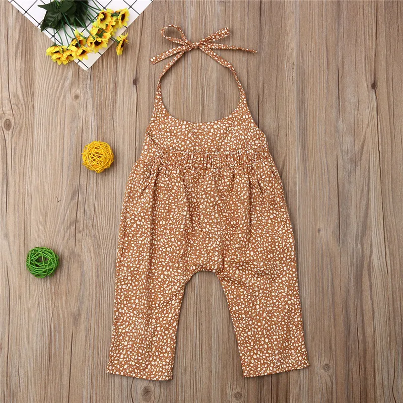 

0-3Y Casual Newborn Kids Baby Girls Floral Jumpsuit Summer Sleeveless Halter Belt Romper Flowers Backless Long Pants Sunsuits