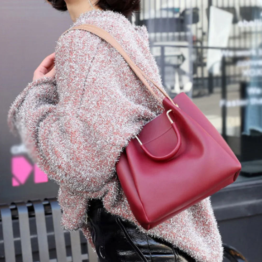 Large Capacity Women Tote Shoulder Bag Pu Leather Ladies Bucket Handbags Messenger Shopping Crossbody | Багаж и сумки