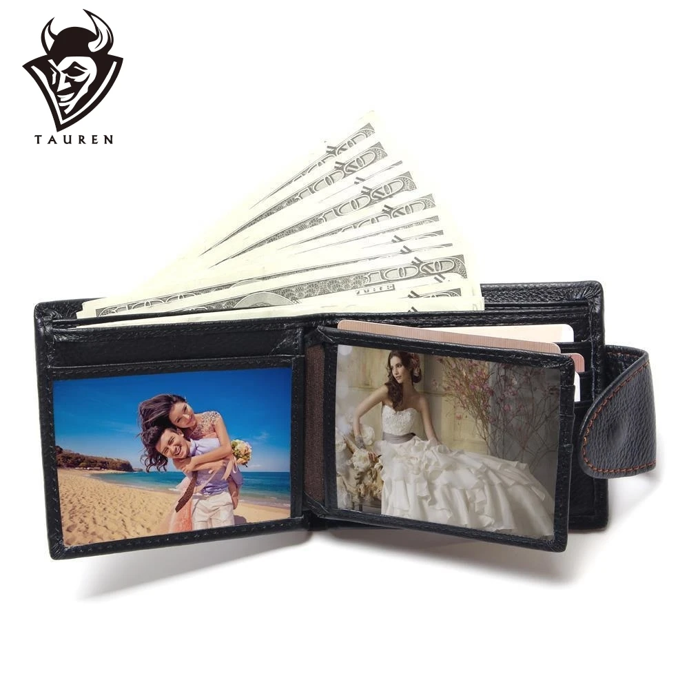 Black Color Man Vintage Wallet With Button Men's Genuine Leather Retro Wallets | Багаж и сумки