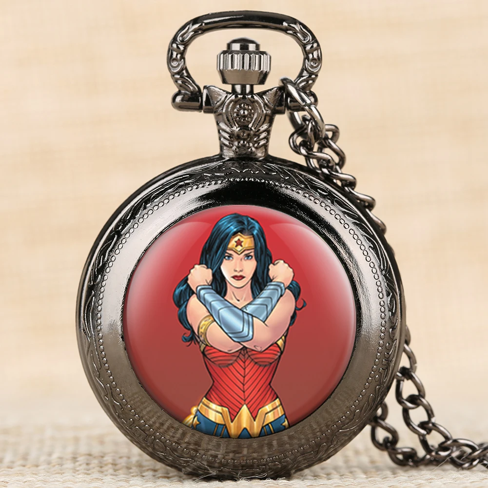 Superwomen узор кварцевые карманные часы фильм тема ожерелье цепочка циферблат с