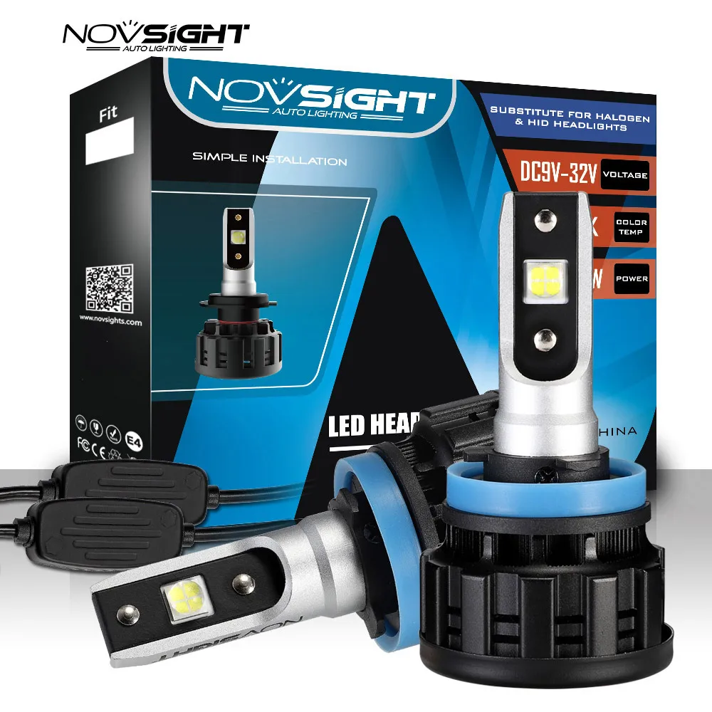 NOVSIGHT 2 шт. супер яркие светодиодные Автомобильные фары h11 h8 Светодиодные лампы 12 В