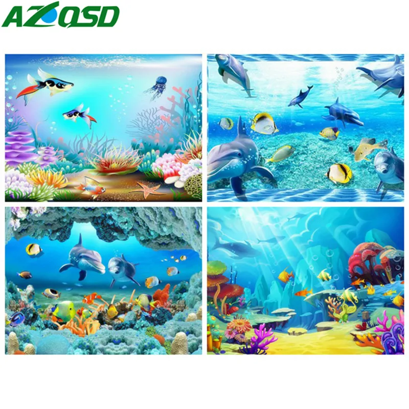 AZQSD Бриллиантовая мозаичная фигурка животного рыбы рукоделие домашний декор Алмазная вышивка пейзаж Морской Подарок Стразы ручной работы