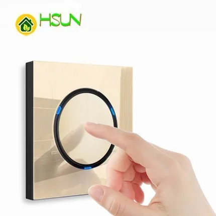 Champagne Gold Tempered glass 86 type 1 2 3 4 Gang 1 2 Way Wall switch with LED light Use round box France Germany UK TV scokets