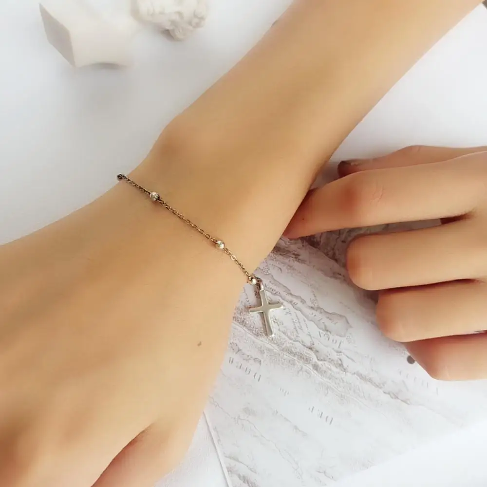 

Hot Sale 100% 925 Silver Korea Style Simple Trendy Faith Cross Charm Bracelets Jewelry for Women
