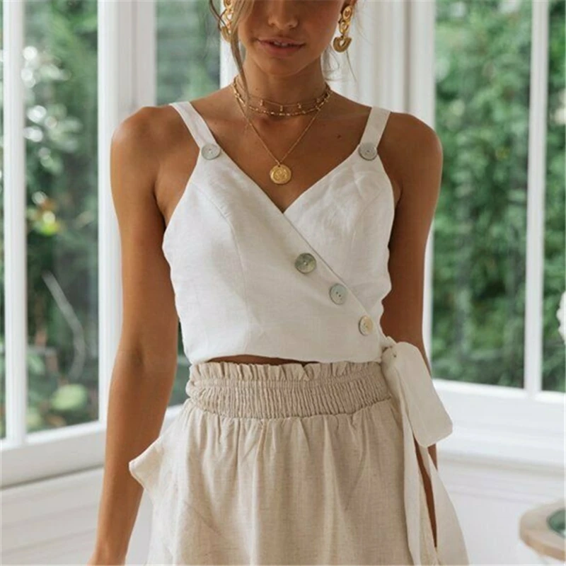 Новые летние женские короткие жилеты на пуговицах Camis шнуровке тонкие Vogue