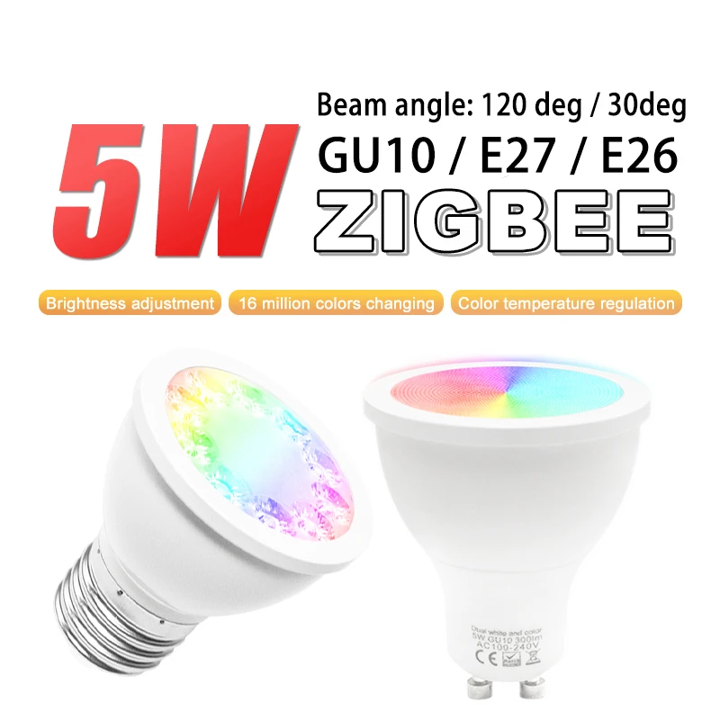 12 шт./компл. ZIGBEE RGBCCT прожектор GU10 E27 E26 Par16 угол луча 30 градусов/120 градусов. Двойная