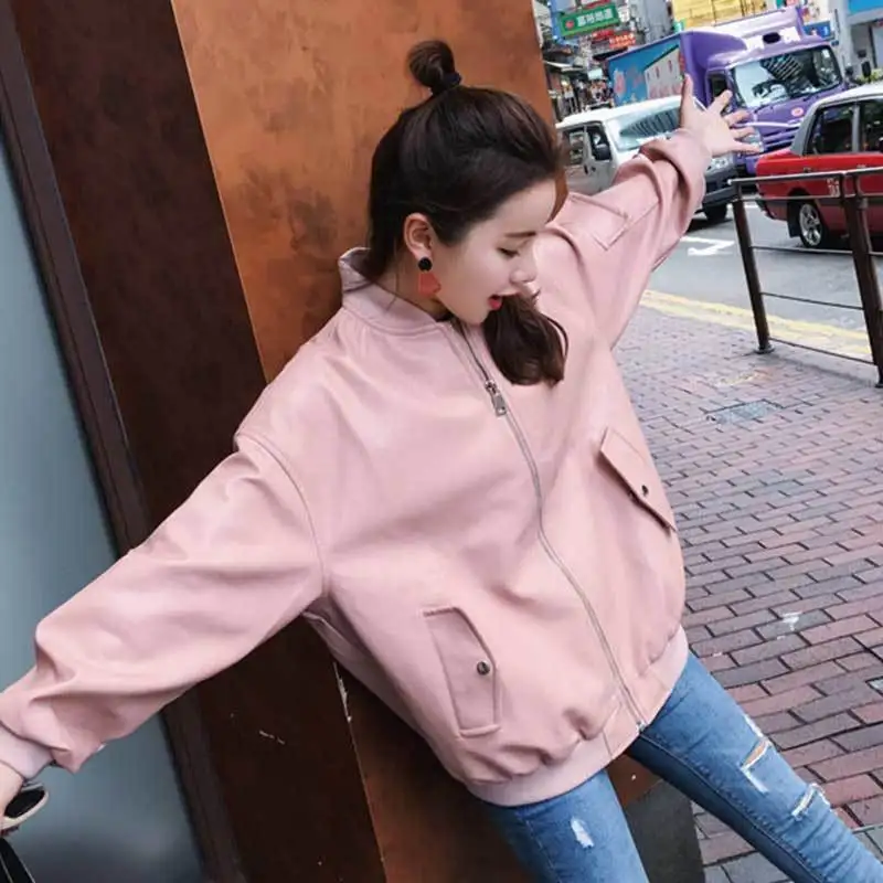 Лучшее женское пальто из искусственной кожи розовая куртка бомбер Женская - Фото №1