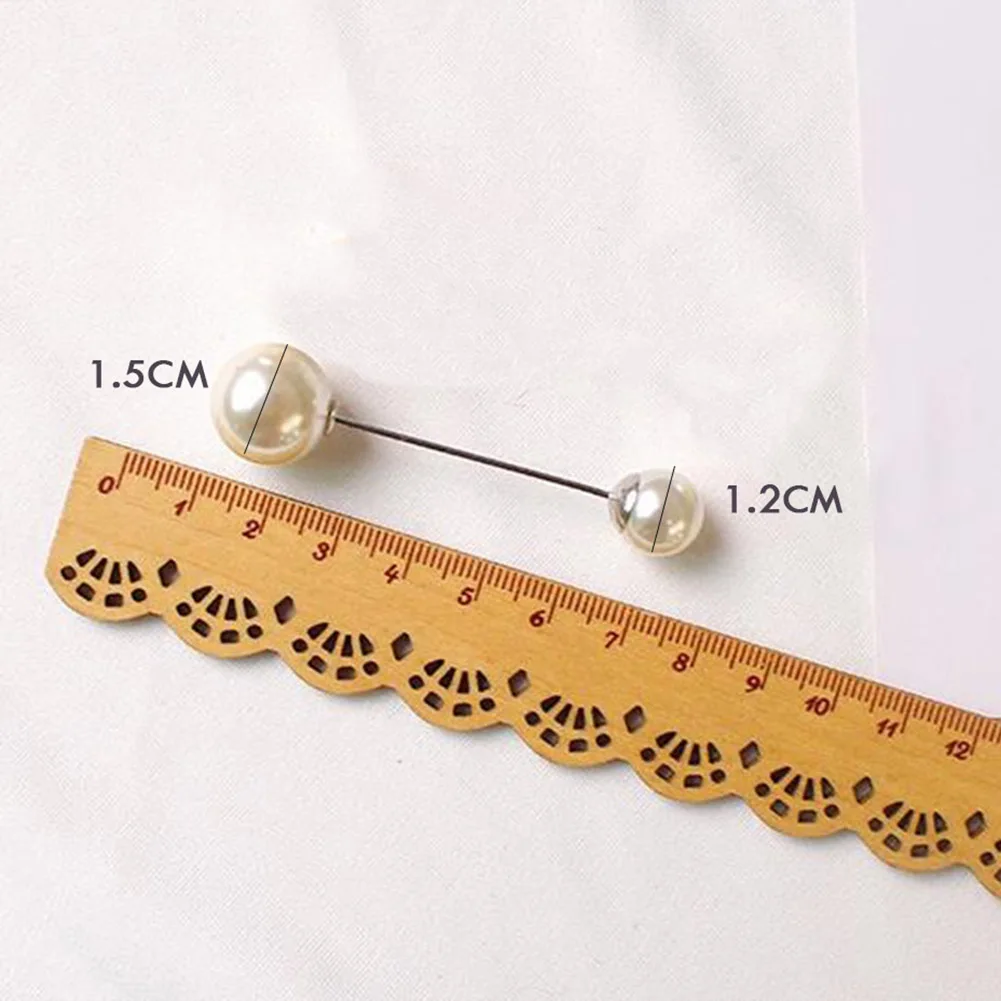 

1 pcs Charm Double Pearls Stick Pin Brooch Shirt Collar Pin Scarf Skirt Cardigan Pin