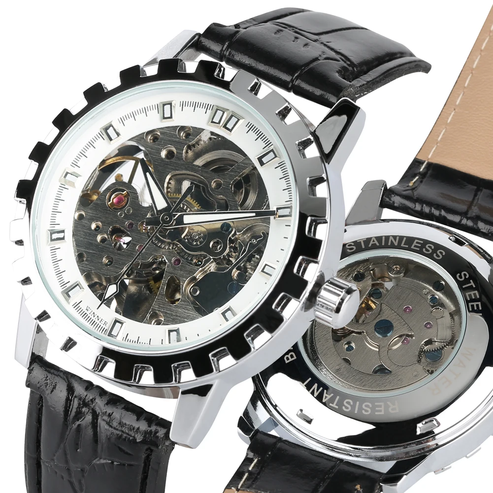 Мужские автоматические механические часы со скелетным циферблатом корпус из