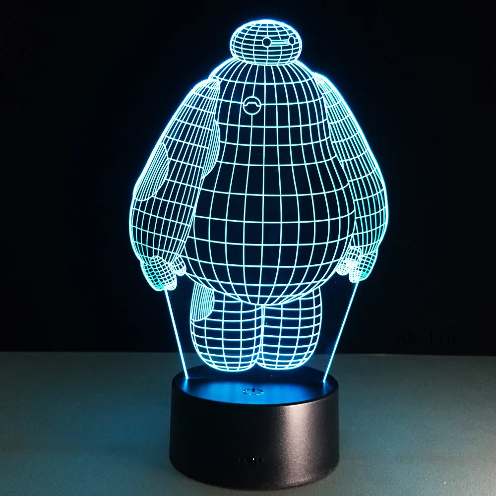 Hero Cartoon Baymax 3D Lamp Night Light USB LED Lighting Mulitcolor Holiday Souvenirs Luminaria Kids Toys Table luminaria AW-176 | Лампы и