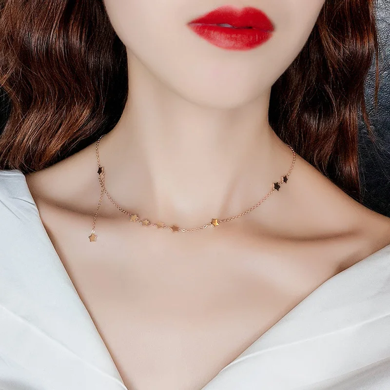 Ожерелье из розового золота с пятиконечными звездами женское ожерелье в стиле