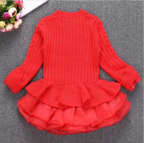 Pudcoco Xmas Girl Knitted Sweater Dress Toddler Baby Winter Pullover Crochet Top Clothes Long Sleeve Princess Tutu | Детская одежда и