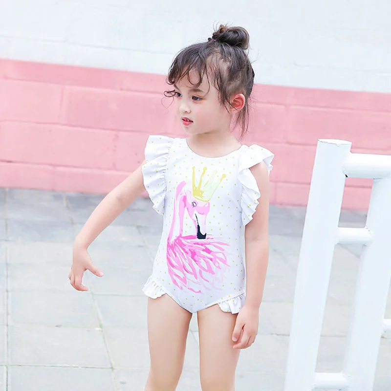 Flamingo Toddler Kids Baby Girl Swimsuit Summer Ruffles Sleeveless Dot Swimwear Bathing Suit Swimming Costume | Мать и ребенок