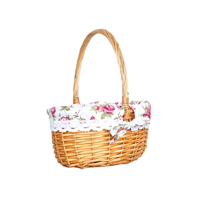 Плетеная корзина для хранения тканый органайзер фруктов пикника с ручкой