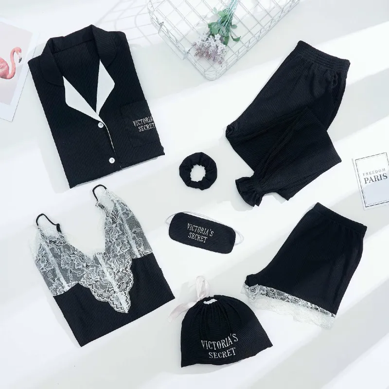 2018 Woman Autumn And Winter seven pieces suites Fund Thread Pure Cotton Korean Sexy Long Sleeve Home Furnishing Serve | Женская одежда