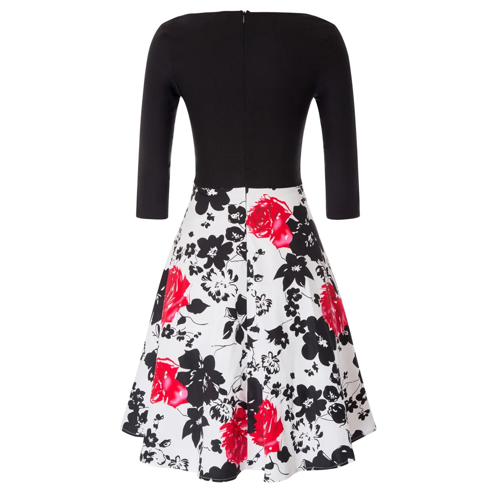 Belle Poque Ретро Винтаж 50s 60s 3/4 рукав цветочные Pinup Коктейльные Вечерние