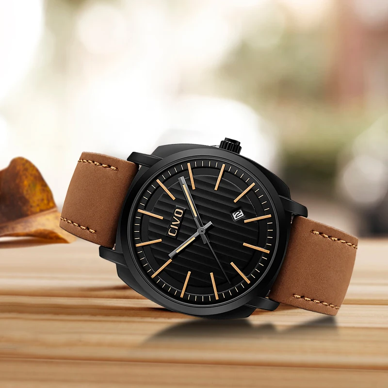 

Fashion Men's Sports Wrist Watch CIVO Waterproof Analogue Date Calendar Quartz Watch Men Simple Design Military Male Clock