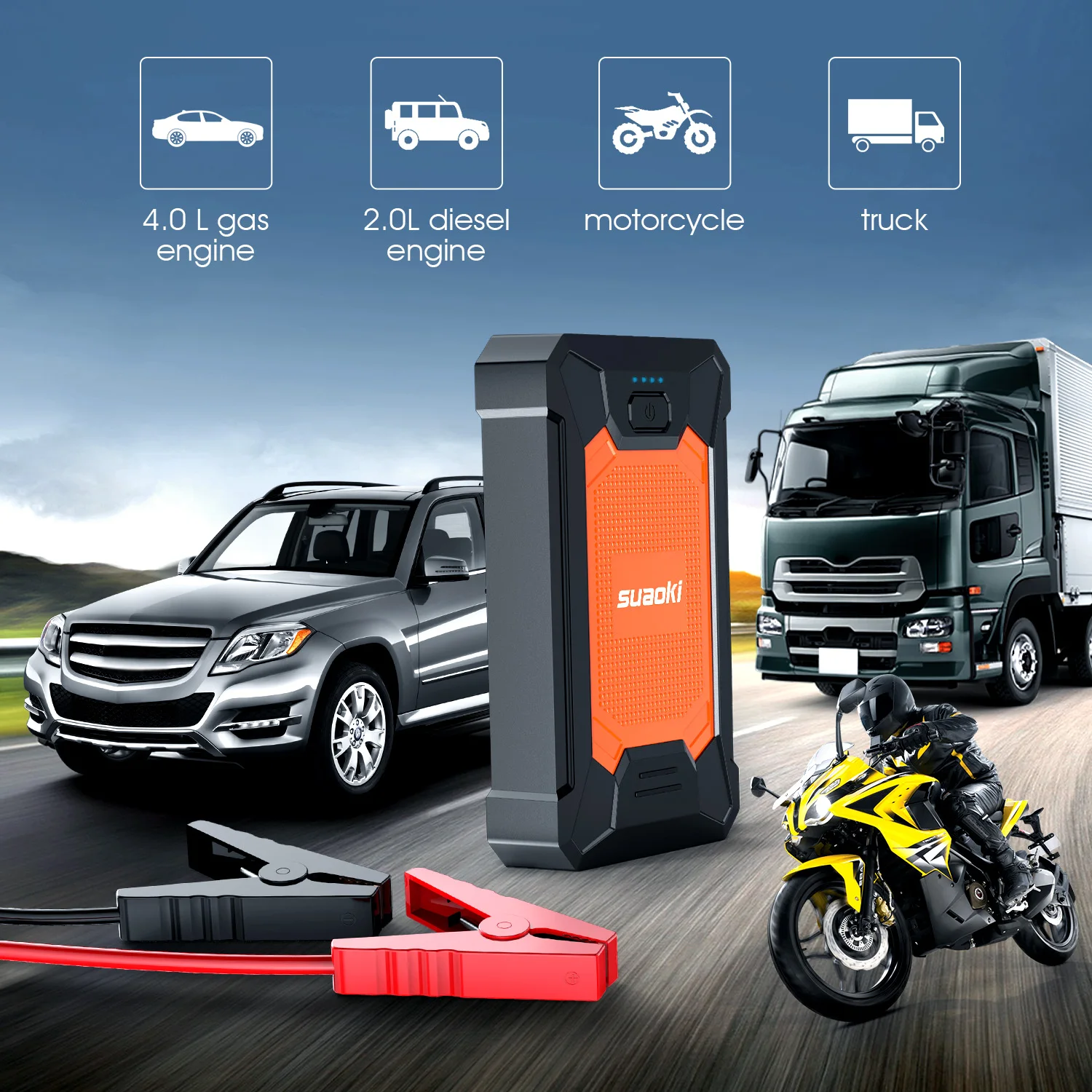 SUAOKI CJS03 600A пиковый стартер для автомобиля 4L газ или 2L дизельный двигатель