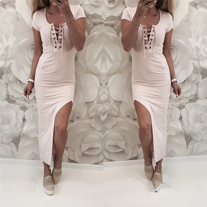 Женское платье с коротким рукавом повседневное облегающее треугольным вырезом