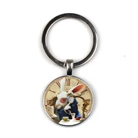 alice in wonderland rabbit keychain glass time gem keychain key jewelry diy custom photo personality gift keychains