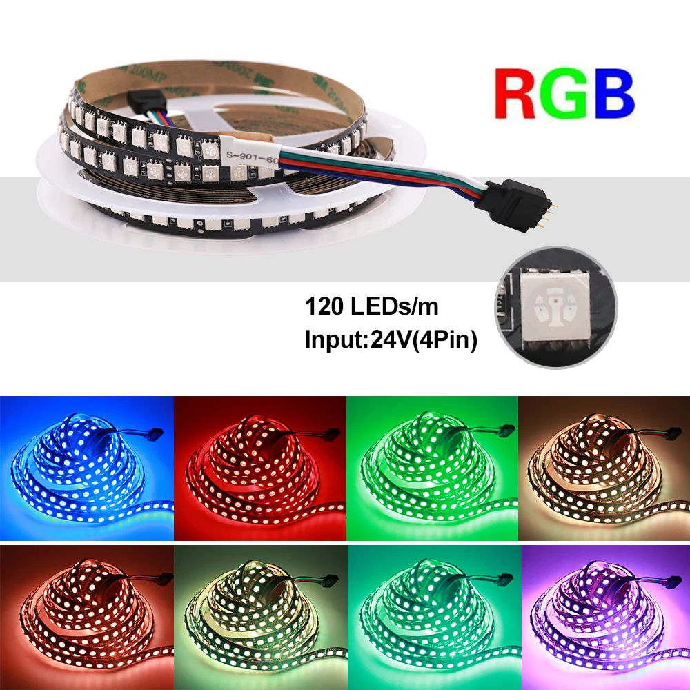 

12V 24V 5050 RGB LED Light Strip 120 LEDs/m Cool White Warm White Flexible Tape LED Strip Lamp Black PCB 5m/roll Free Shipping