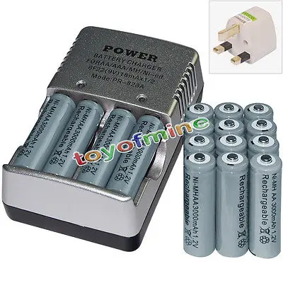 16x AA батареи оптом Перезаряжаемые Ni-MH 3000mAh 1 2 V серый + смарт-зарядное устройство |
