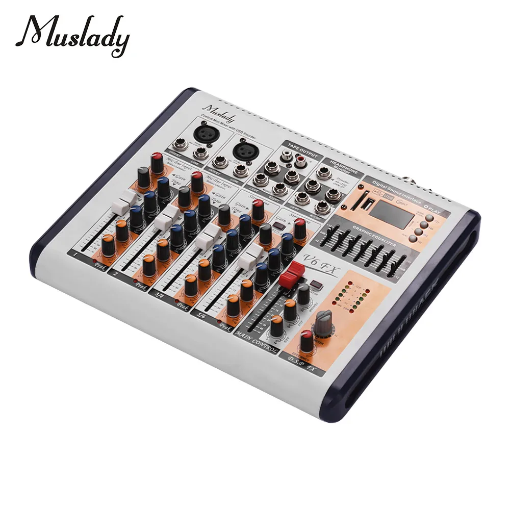 Muslady V6 FX 6 канальный Портативный микшерный пульт встроенная карта памяти 16 dsp