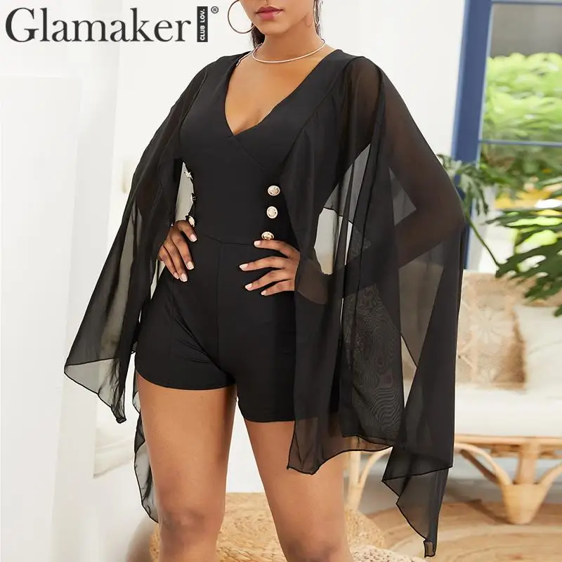 Glamaker шифоновый облегающий короткий комбинезон с рукавом летучая мышь v образным