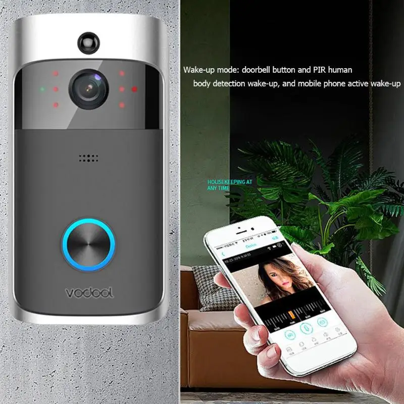 Vodool V5 Smart WiFi Video Doorbell 3x18650 Wireless Alarm 720p Visual Call Intercom Door Bell with 16GB TF Card | Безопасность и