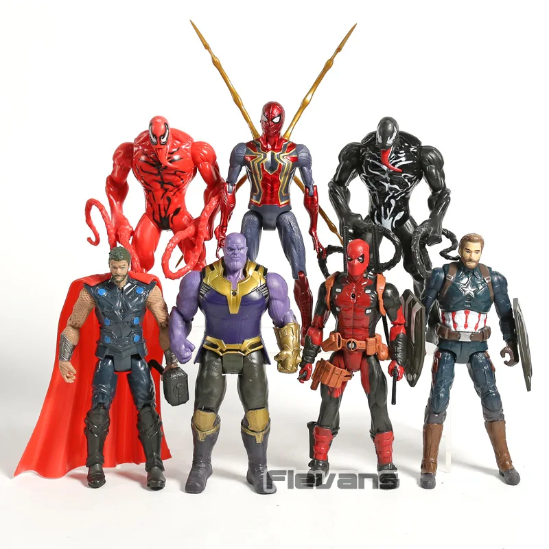 

Marvel Deadpool Venom Carnage Iron Spiderman Thanos Thor Captain America PVC Action Figures Collectible Model Toys 7pcs/set