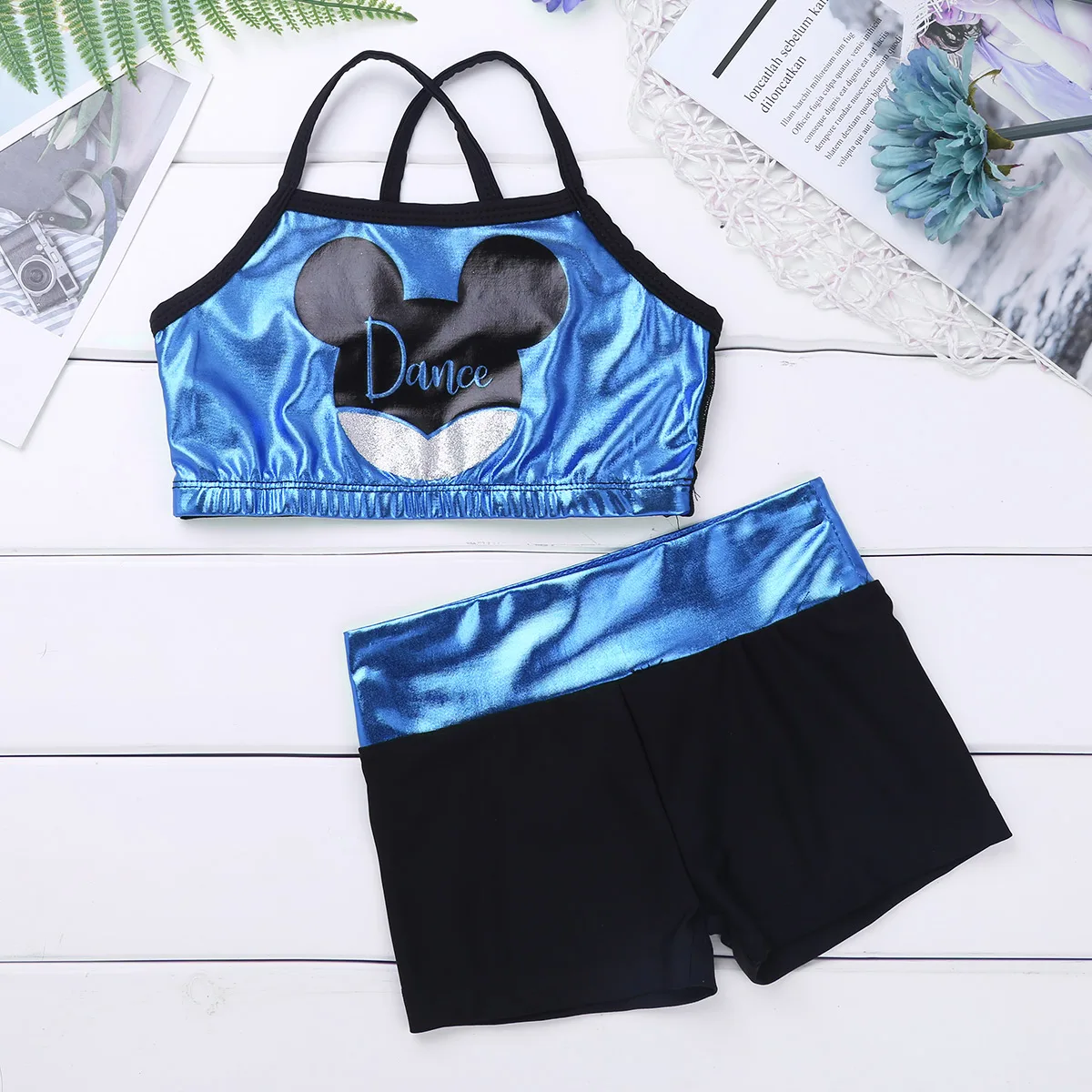 Комплект из 2 предметов топ на бретелях и шорты для гимнастики топы без рукавов