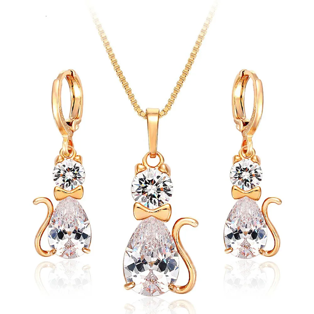 Комплект из колье и серёг с кулоном в виде котенка|jewelry for cat lovers|jewelry refractometerjewelry