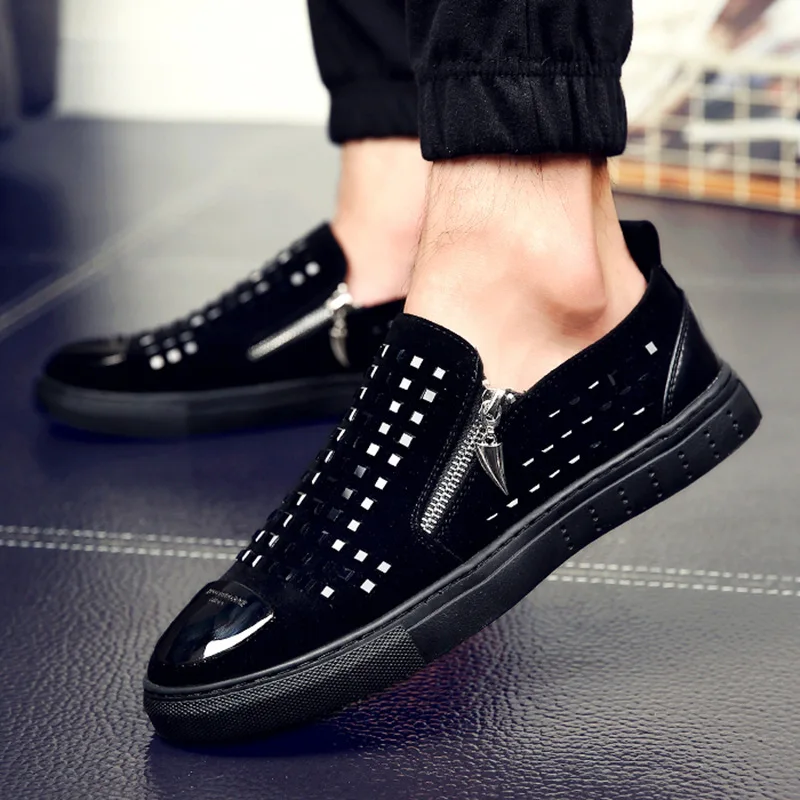 Designer Brand Casual Shoes 2019 New Men Slip on Loafers Metal Sign Fashion Patent Leather Flats for | Обувь