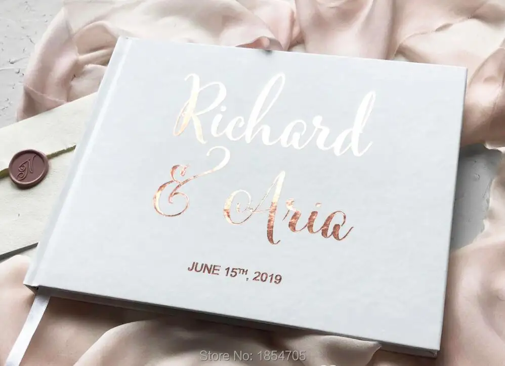 

Customize names date rose gold Hardcover Wedding Book Journal Wedding guest book modern wedding guests sign in book photo albums