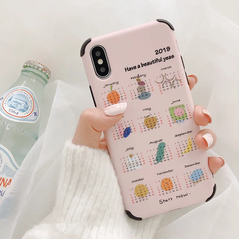 Милый розовый корейский чехол для телефона с изображением календаря iPhone 7 Puls 6 6S 8 X