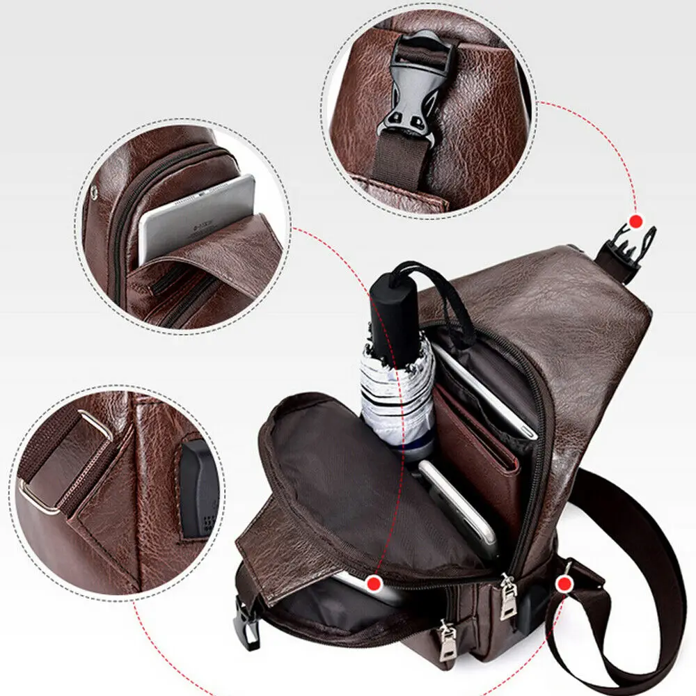 Мужская сумка через плечо кожаная спортивная с usb зарядкой 2019|Поясные сумки| |