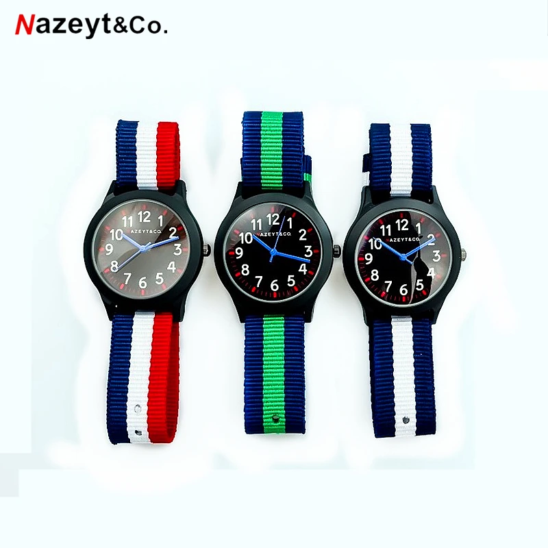 

Nazeyt luxury brand nylon simple children sports watches for kids birthday gift army wristwatch with blue hands dropshipping