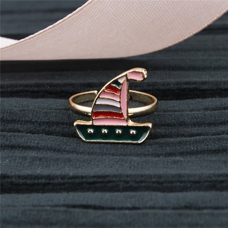JQUEEN 2019 New Drip Oil Colorful Sailing Boat Children Kids Rings Adjustable Cartoon Opening Ring Party Birthday Jewelry Gift | Украшения