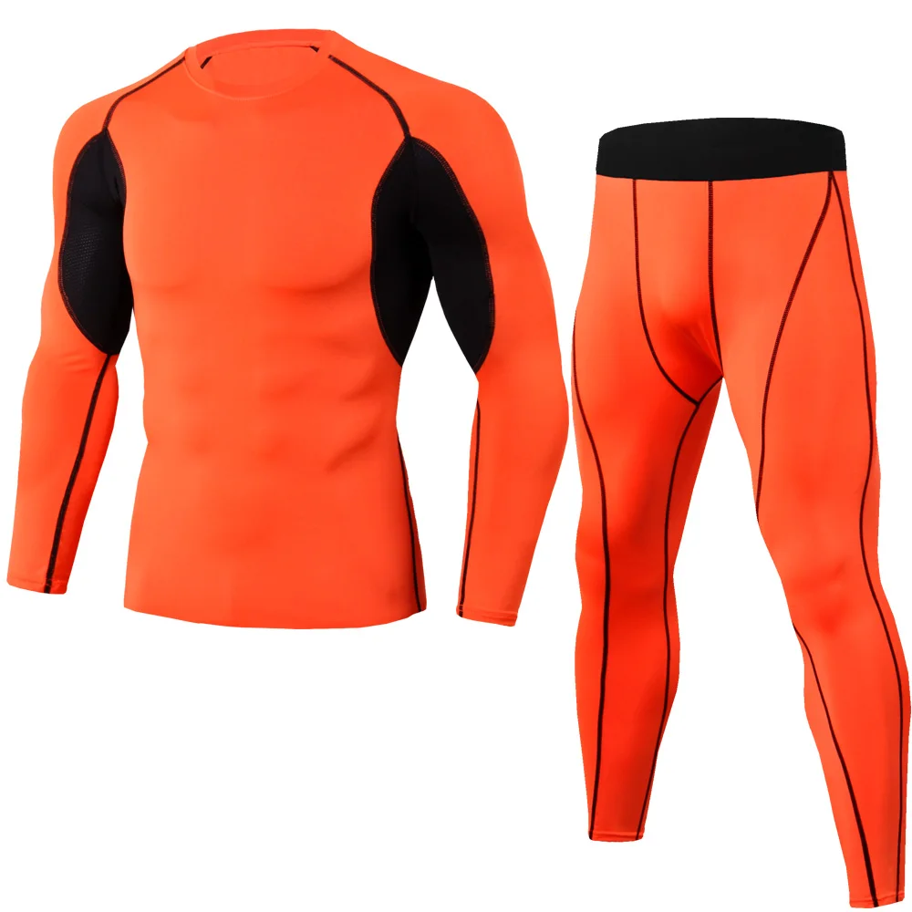 

New Men Compression MMA Rashguard Fitness Long Sleeves Shirts Base Layer Skin Tight Weight Lifting T Shirts Running MMA Set