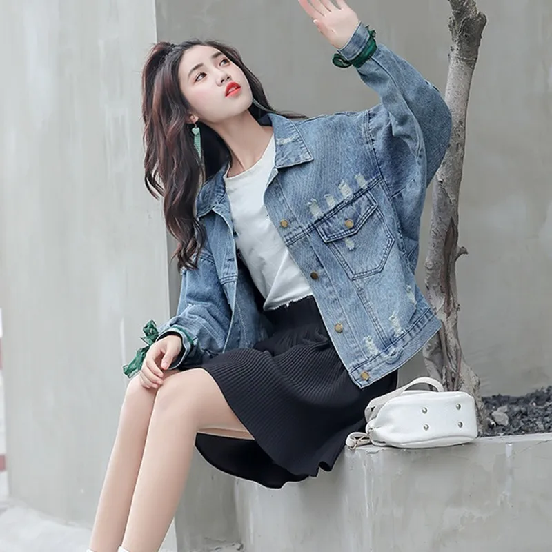 VGH Весенняя джинсовая куртка с лацканами пышными рукавами карманы и пуговицы