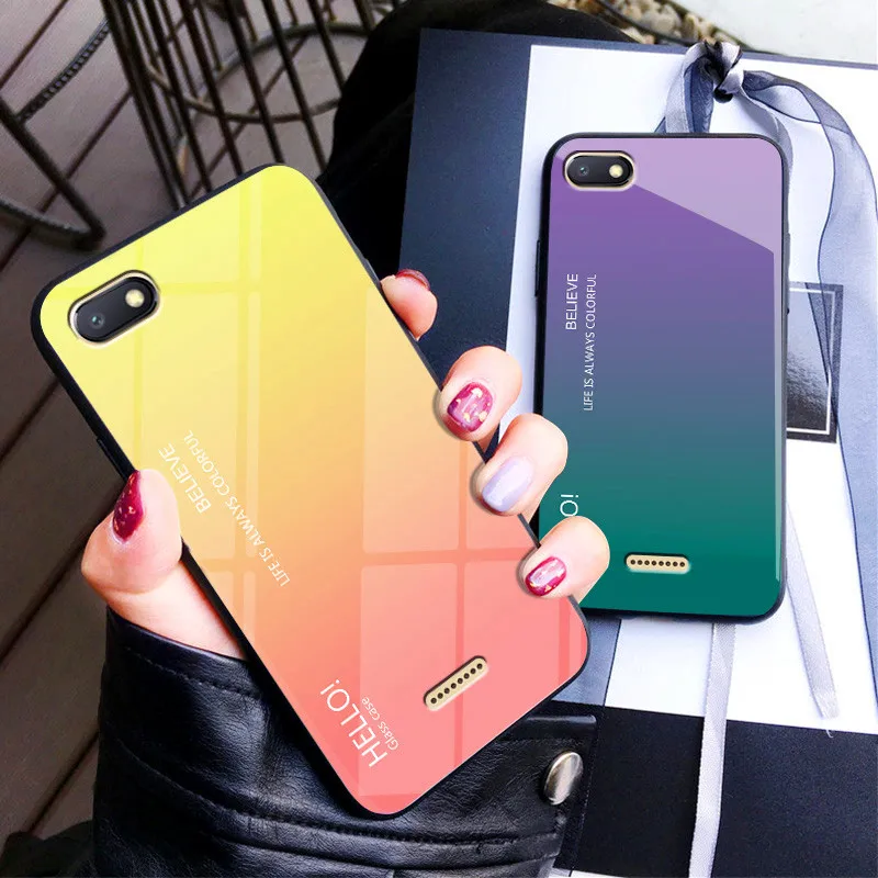 

Чехол для Xiaomi Redmi 6A, градиентное закаленное стекло, цветная задняя крышка, чехол для телефона Hongmi Red Mi 6A, защитный чехол