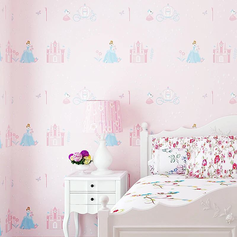 

Голубые розовые нетканые обои для комнаты принцессы 3d обои для спальни Симпатичные Мультяшные обои для детской комнаты